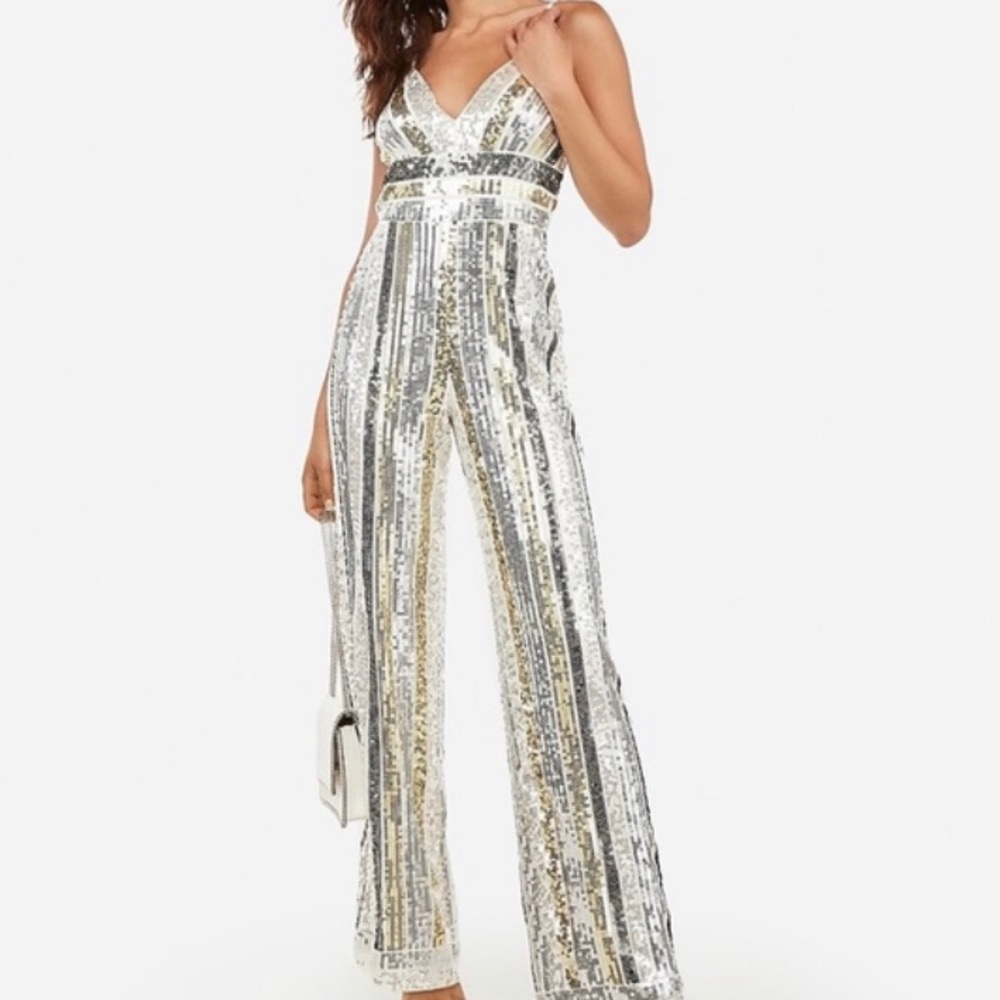 Express sequin v neck jumpsuit
